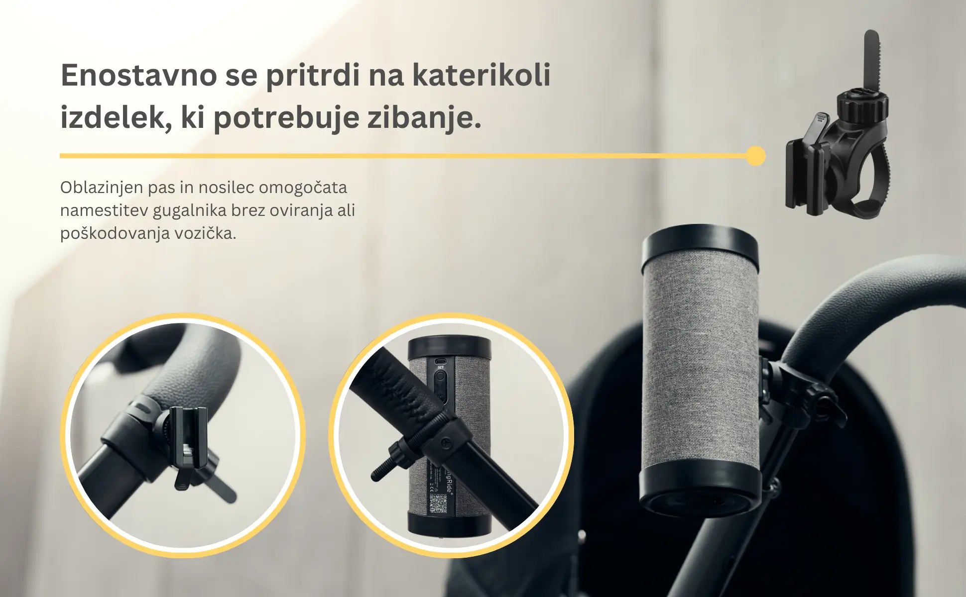 Enostavno se pritrdi na katerikoli izdelek, ki potrebuje zibanje.